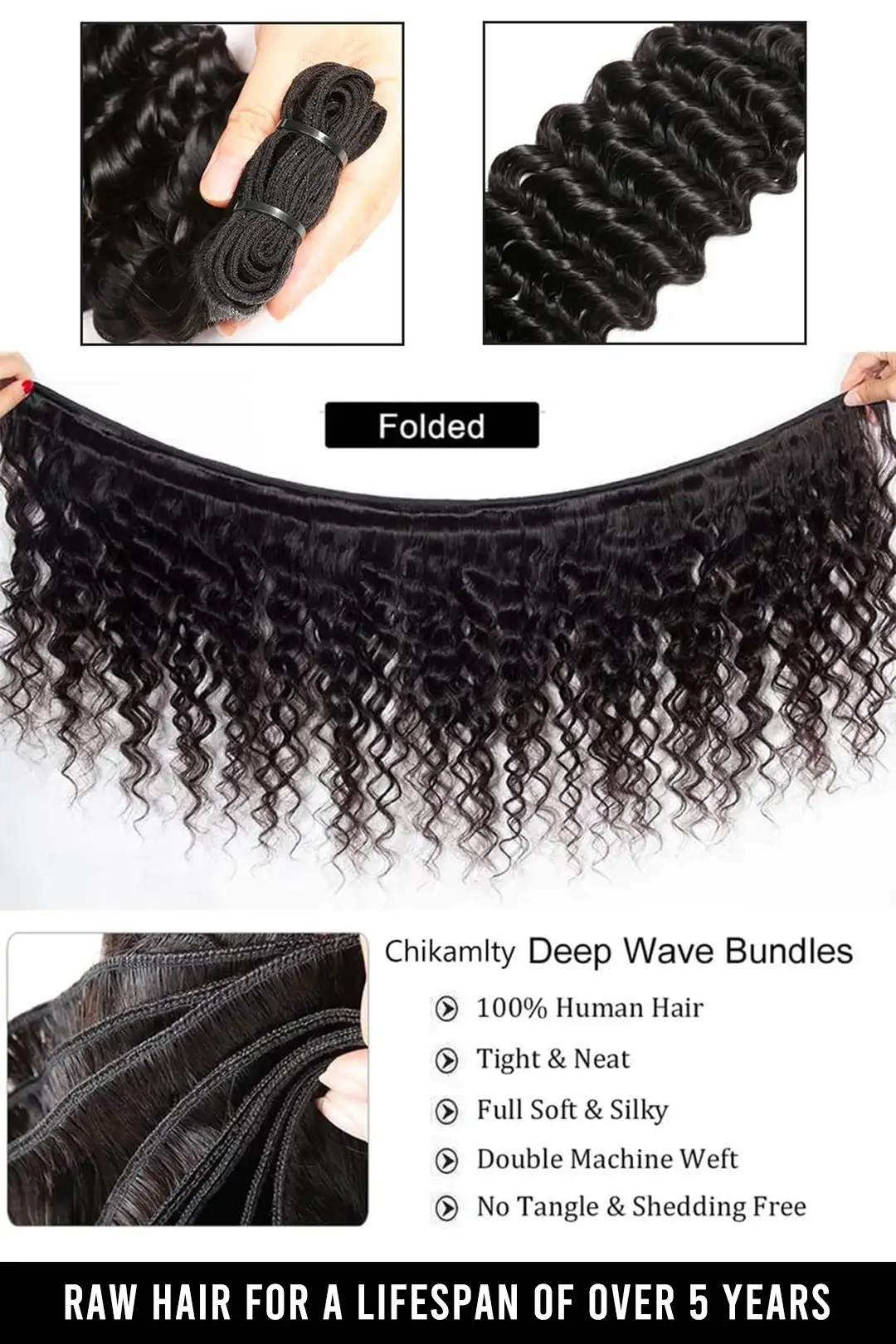 Cambodia Raw Hair Bundle Deep Wave Natural Color 12A - Image 12
