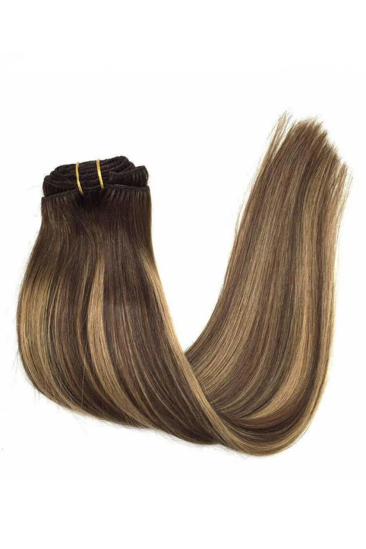 Clip-in Extensions Lace Edge Double Weft Brown With Blonde Highlights - Image 3