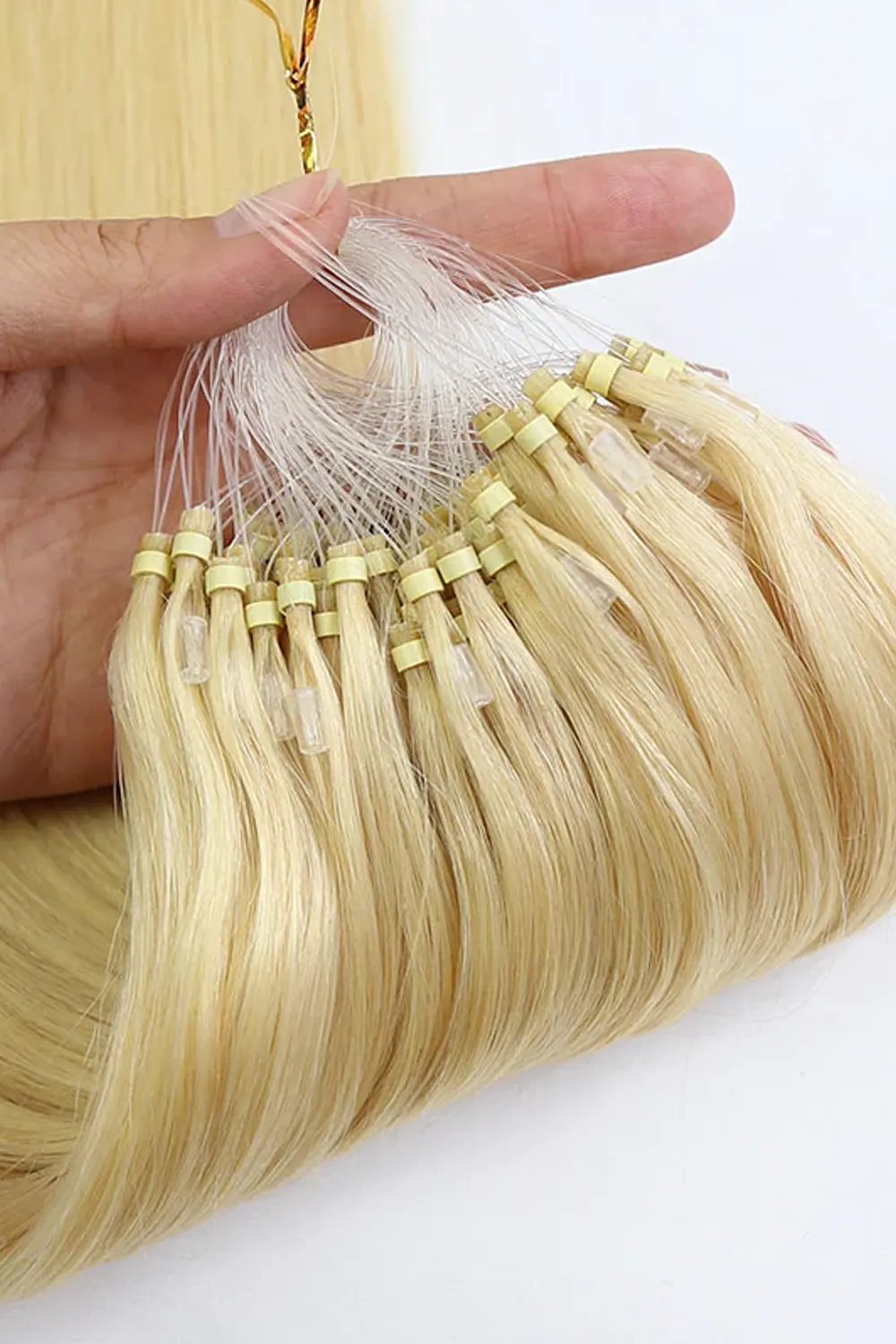Colored Micro Link Hair Extension Black and Grey, Blonde and Brown - Image 4