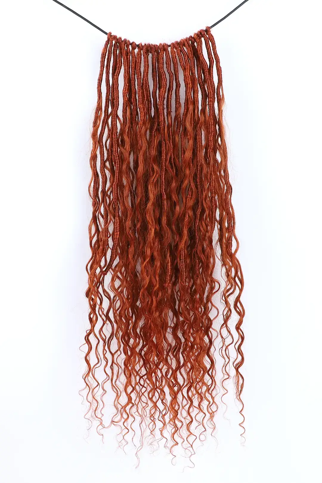 Copper Red Crochet Faux Locs Braids with Human Hair Curls BB09