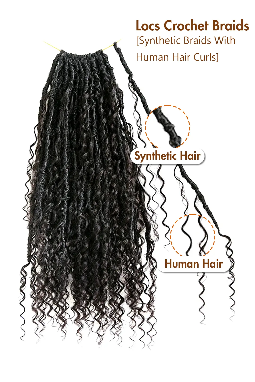 Crochet Faux Locs Braids with Human Hair Curls Deep Wave Pre-Looped BB02 - Image 7