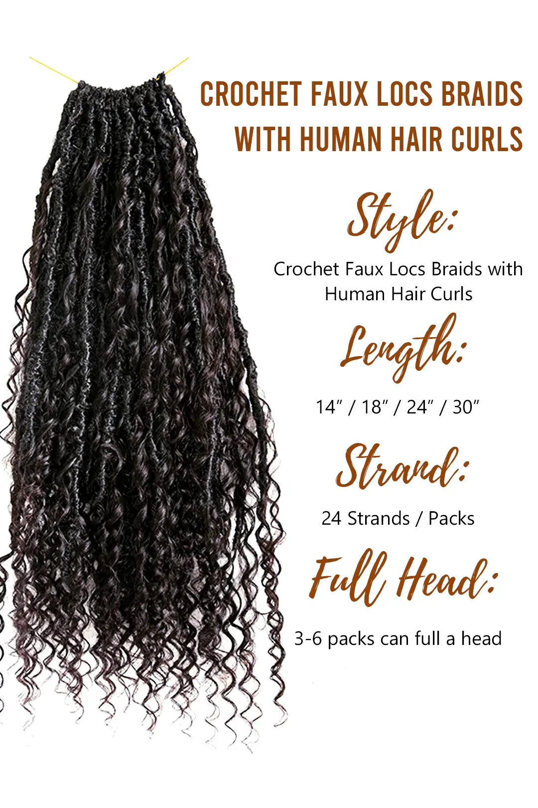 Crochet Faux Locs Braids with Human Hair Curls Deep Wave Pre-Looped BB02 - Image 8