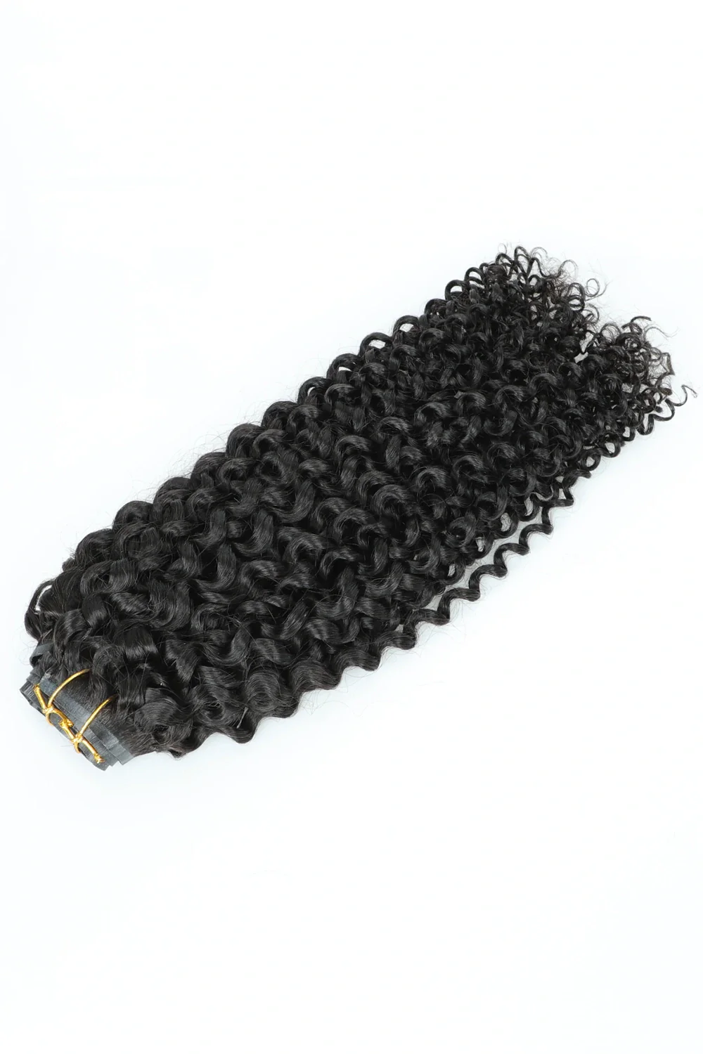 Double Drawn Curly Seamless Clip in Hair Extensions Natural Black - Image 2
