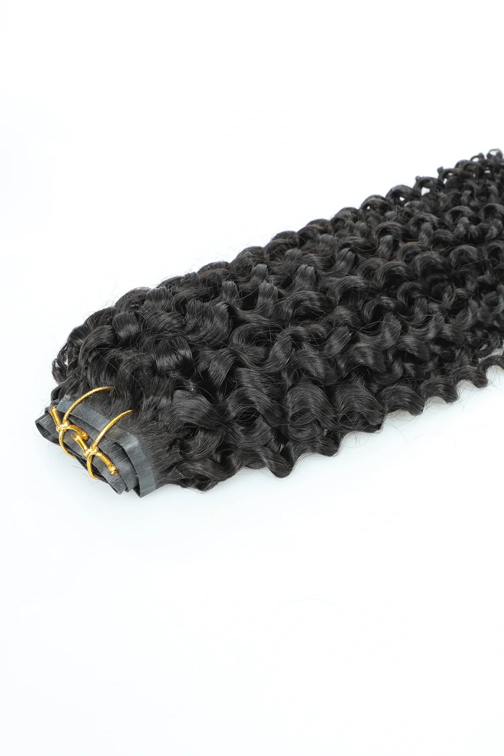 Double Drawn Curly Seamless Clip in Hair Extensions Natural Black - Image 3