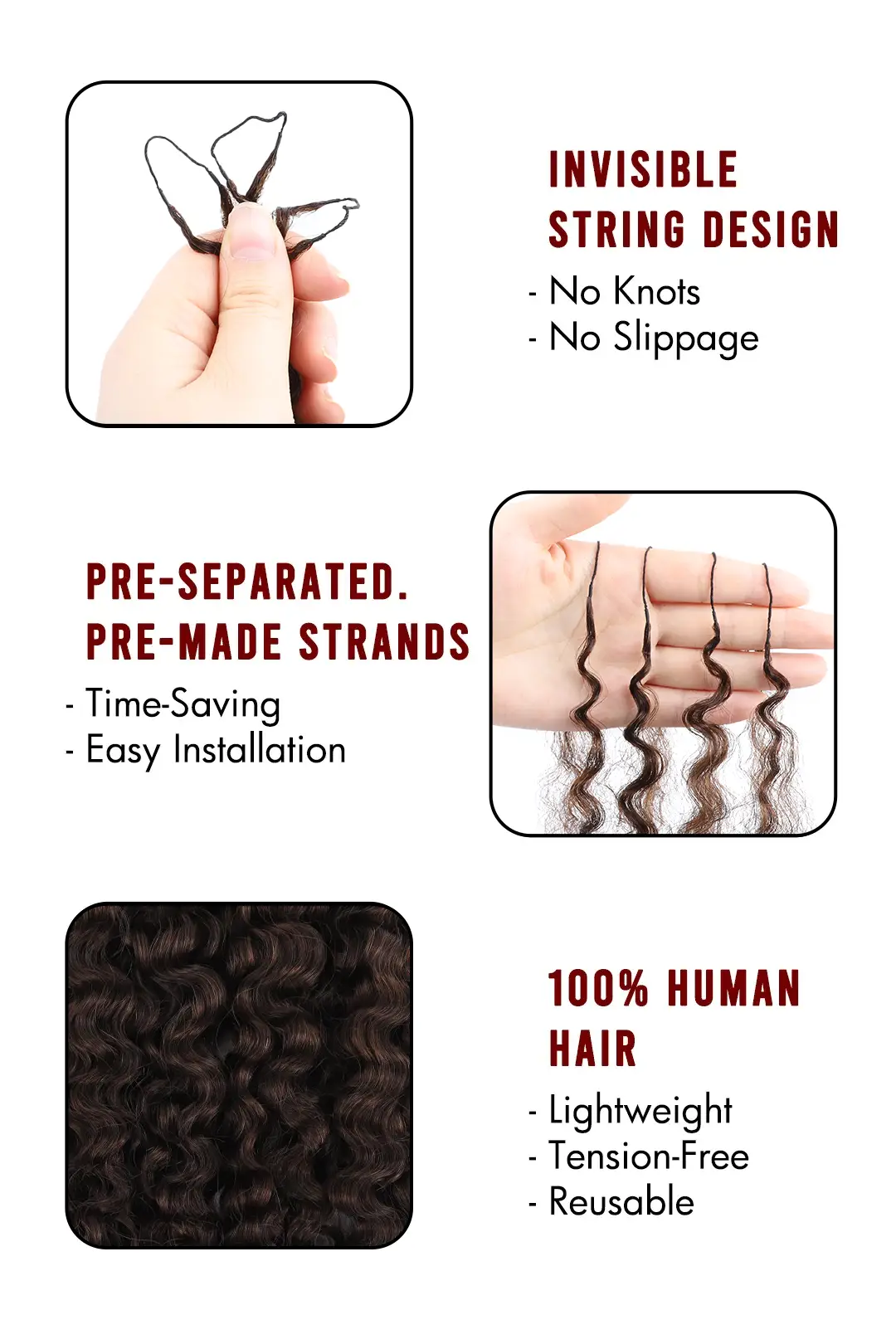 Dark Brown #4A Water Deep Wave Feather Crochet Miracle Knots Hair - Image 4