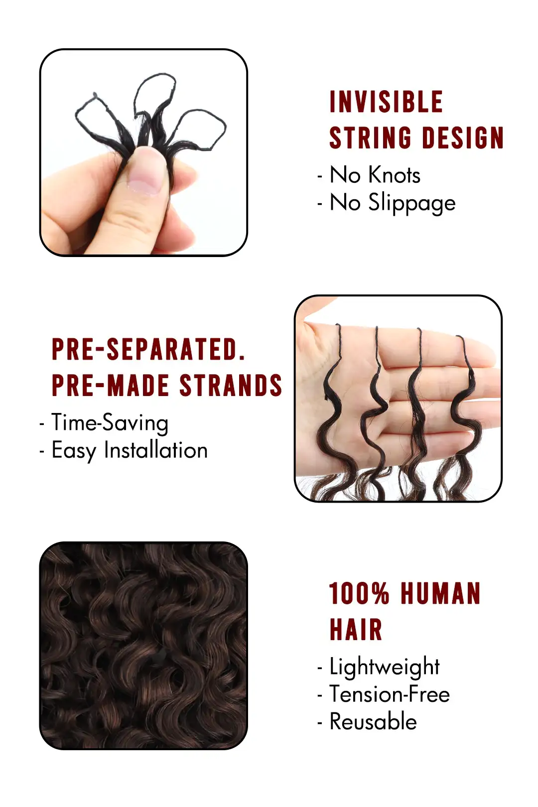 Dark Brown Ombre Water Deep Wave Feather Crochet Hair - T1B/4A Human Hair - Image 4