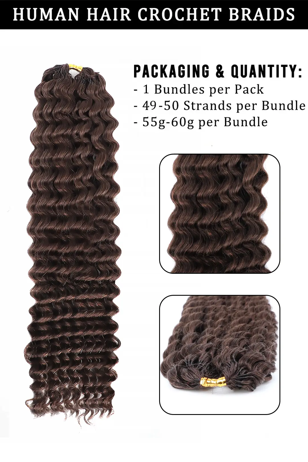 Dark Brown Water Wave Feather Crochet Miracle Knots Human Hair - Image 4