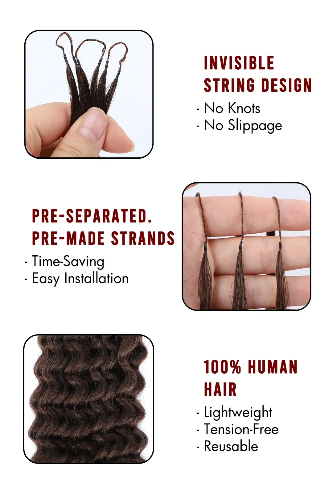 Dark Brown Water Wave Feather Crochet Miracle Knots Human Hair - Image 5
