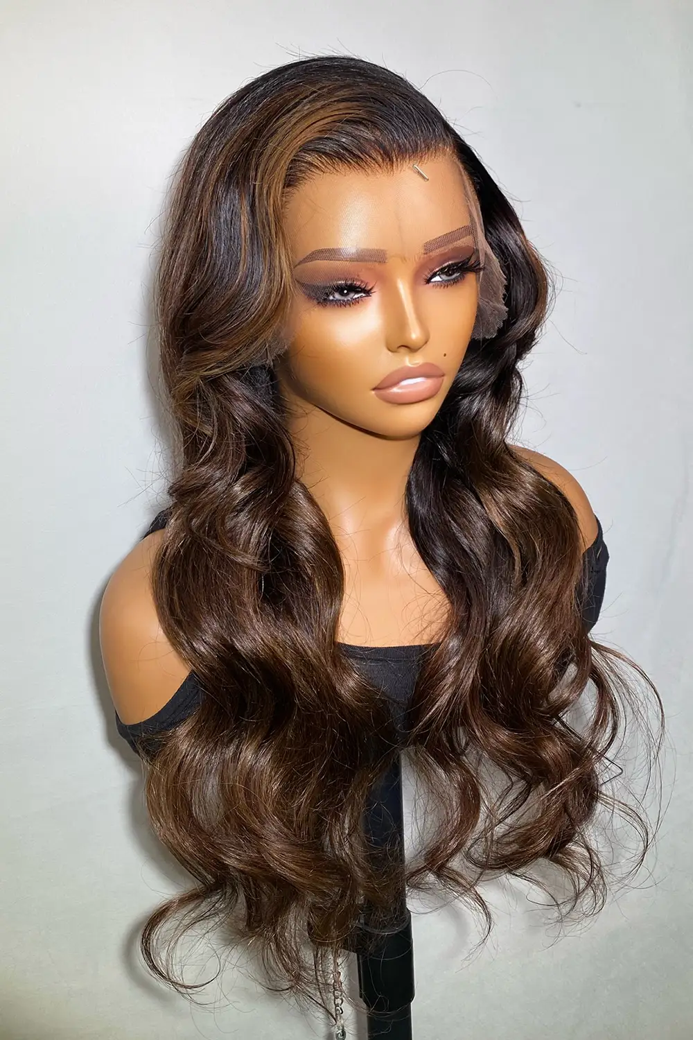 Designer Wigs-13*6 HD Glueless Brown Highlights Wave Wig - Image 3
