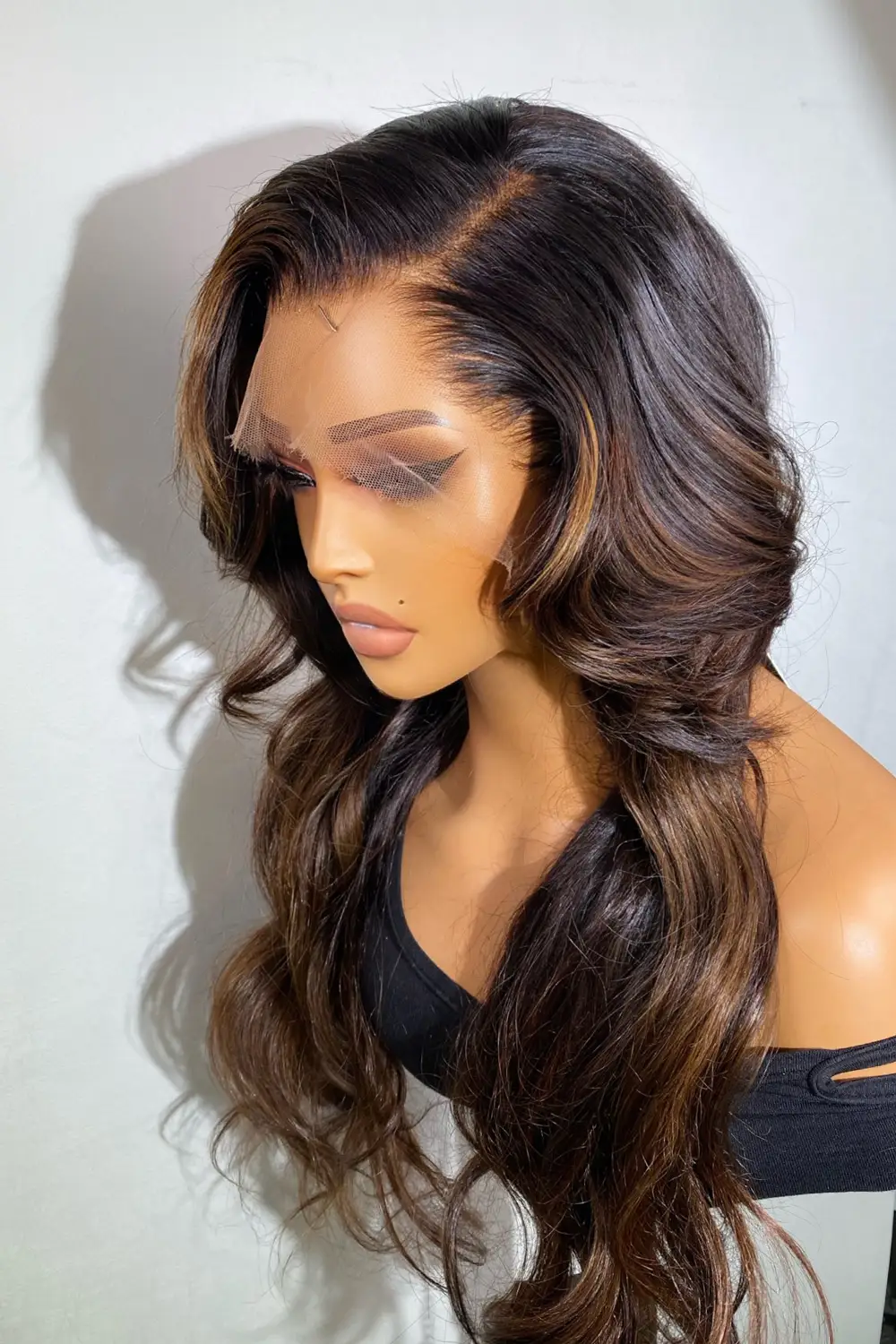 Designer Wigs-13*6 HD Glueless Brown Highlights Wave Wig - Image 4