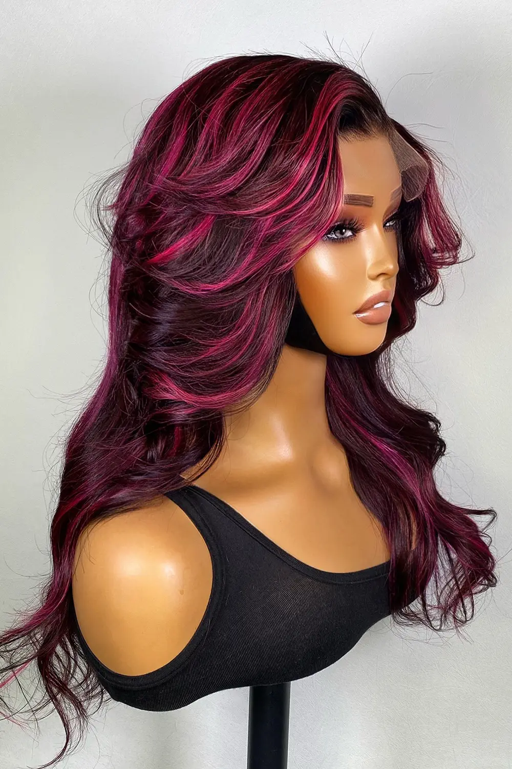 Designer Wigs-13*6 HD Pink Skunk Stripe Side Part Body Wave - Image 3