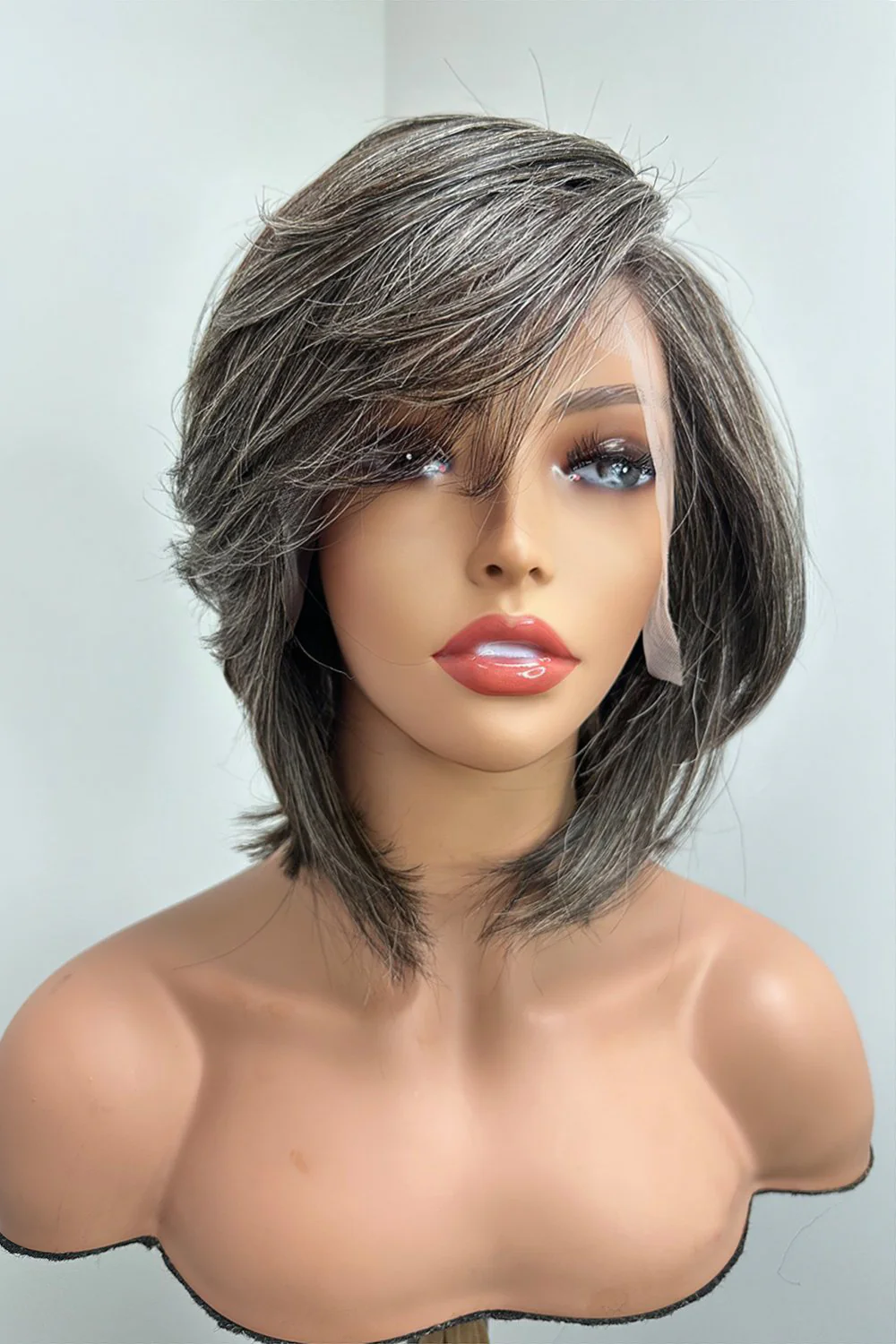 Designer Wigs-13*6 Lace Front Wig Silver Grey For Lady Pixie Bob - Image 2