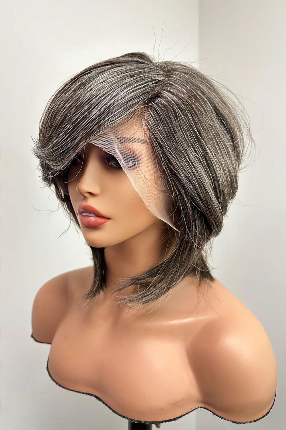Designer Wigs-13*6 Lace Front Wig Silver Grey For Lady Pixie Bob - Image 3