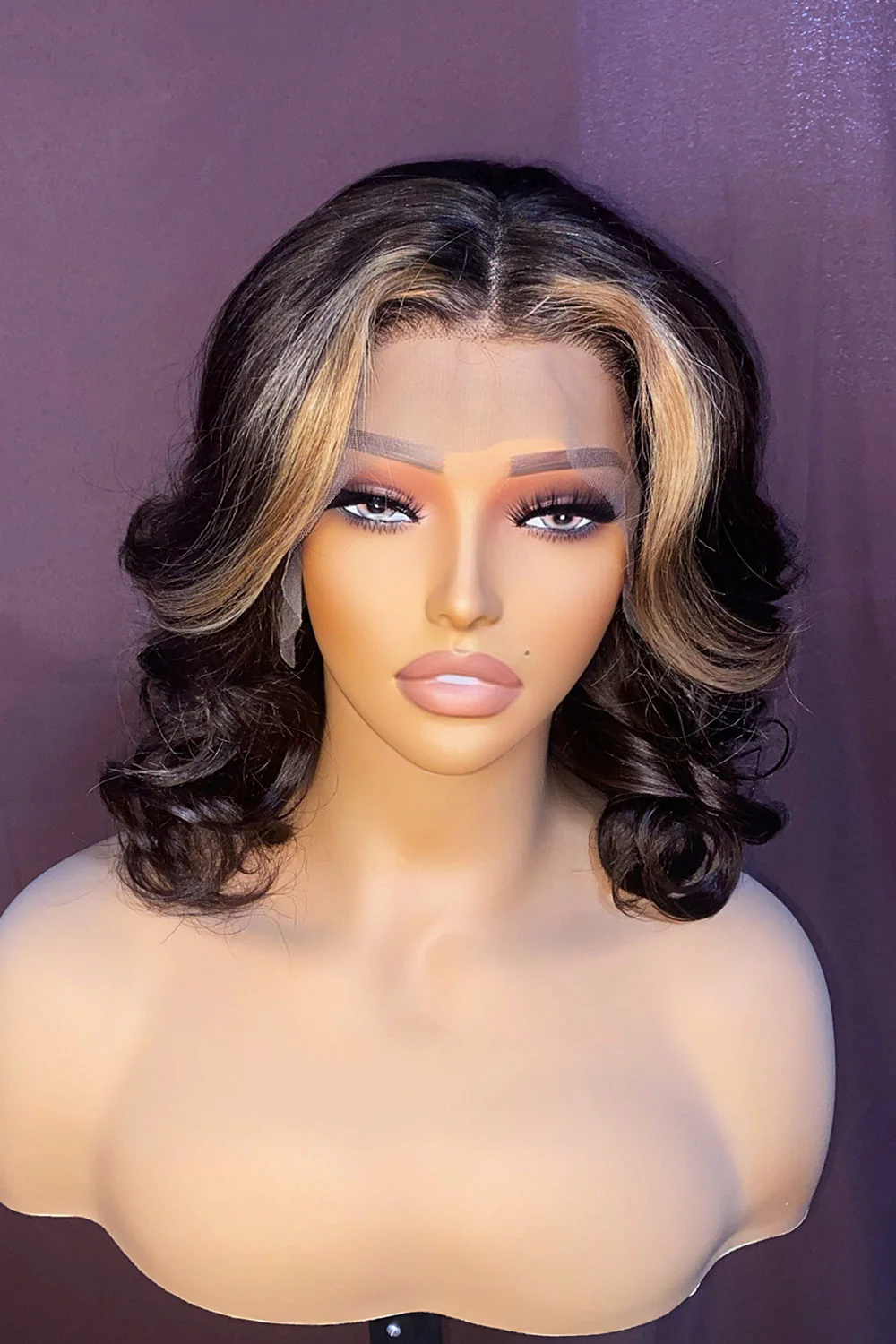 Designer Wigs-13x6 Lace Wave Bob Wig With Stunning Highlights - Image 2