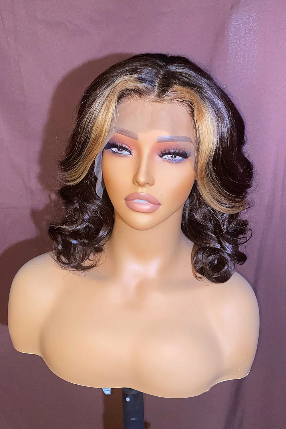 Designer Wigs-13x6 Lace Wave Bob Wig With Stunning Highlights - Image 4