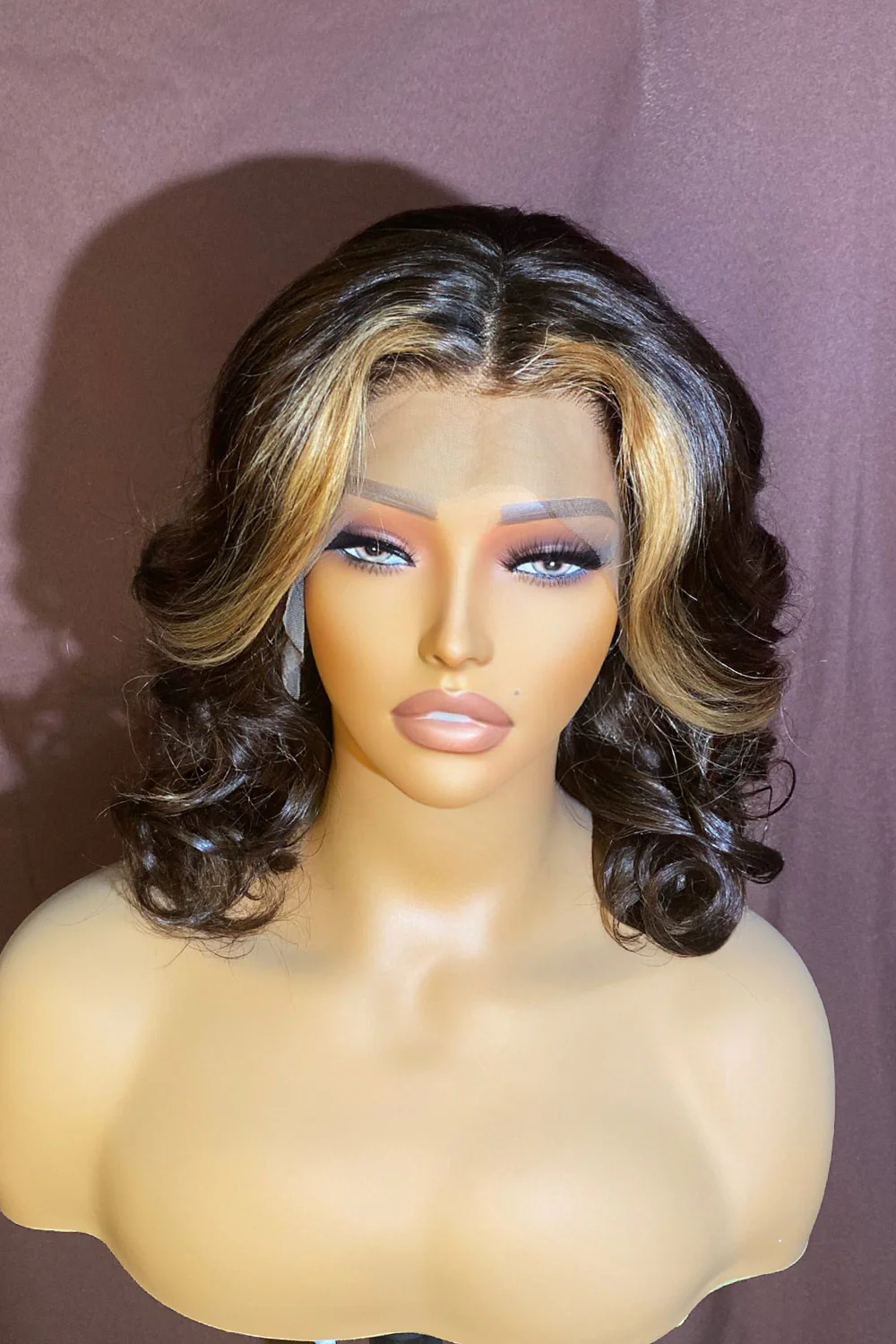 Designer Wigs-13x6 Lace Wave Bob Wig With Stunning Highlights - Image 5