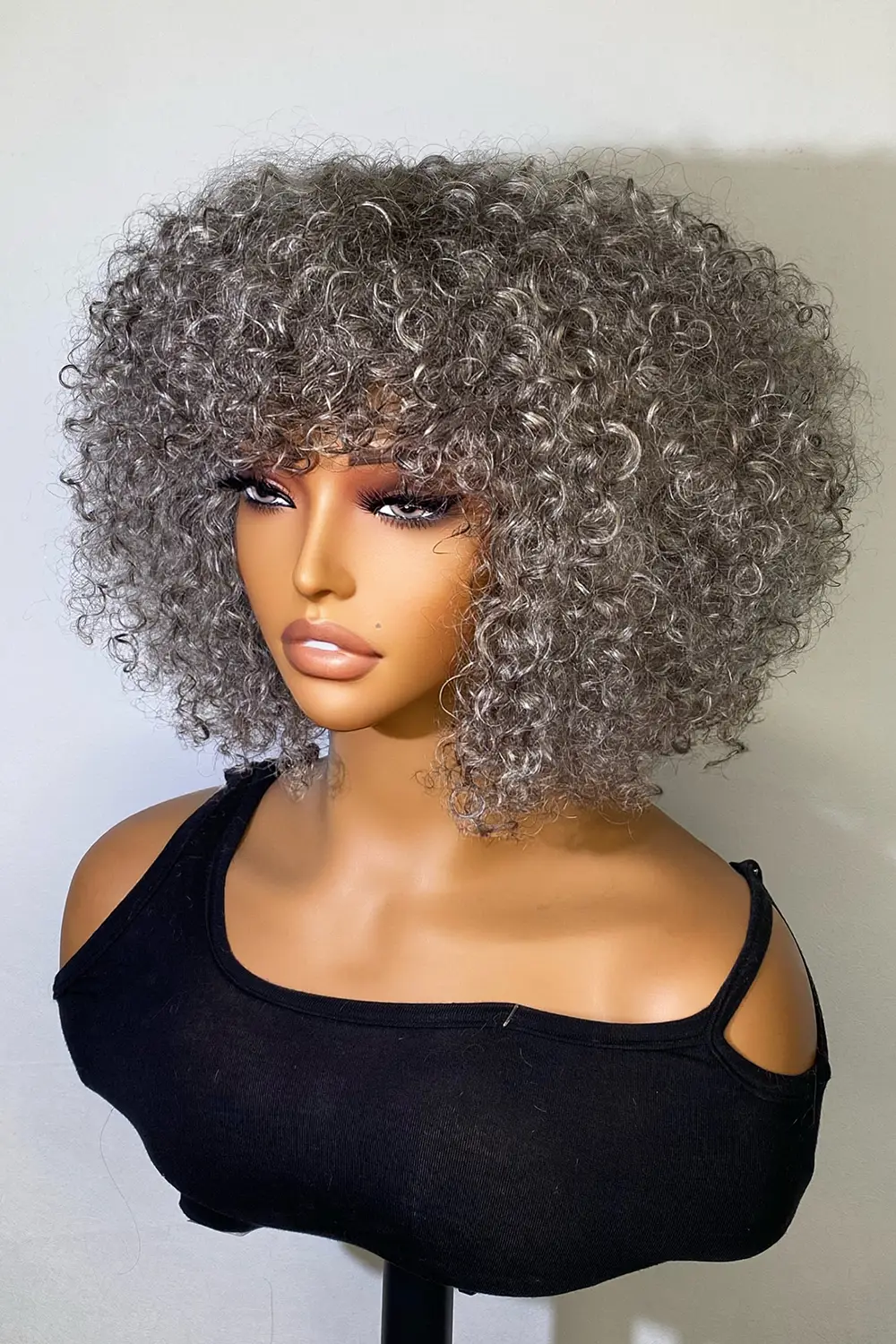 Designer Wigs-Fashion Silver Grey Deep Jerry Curl Bob 10” Wigs - Image 3