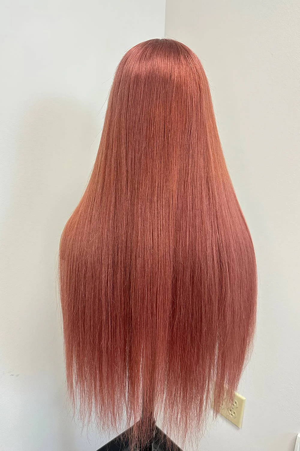 Designer Wigs-Light Pink Long Silky Straight Wig With Bangs Friendly - Image 5