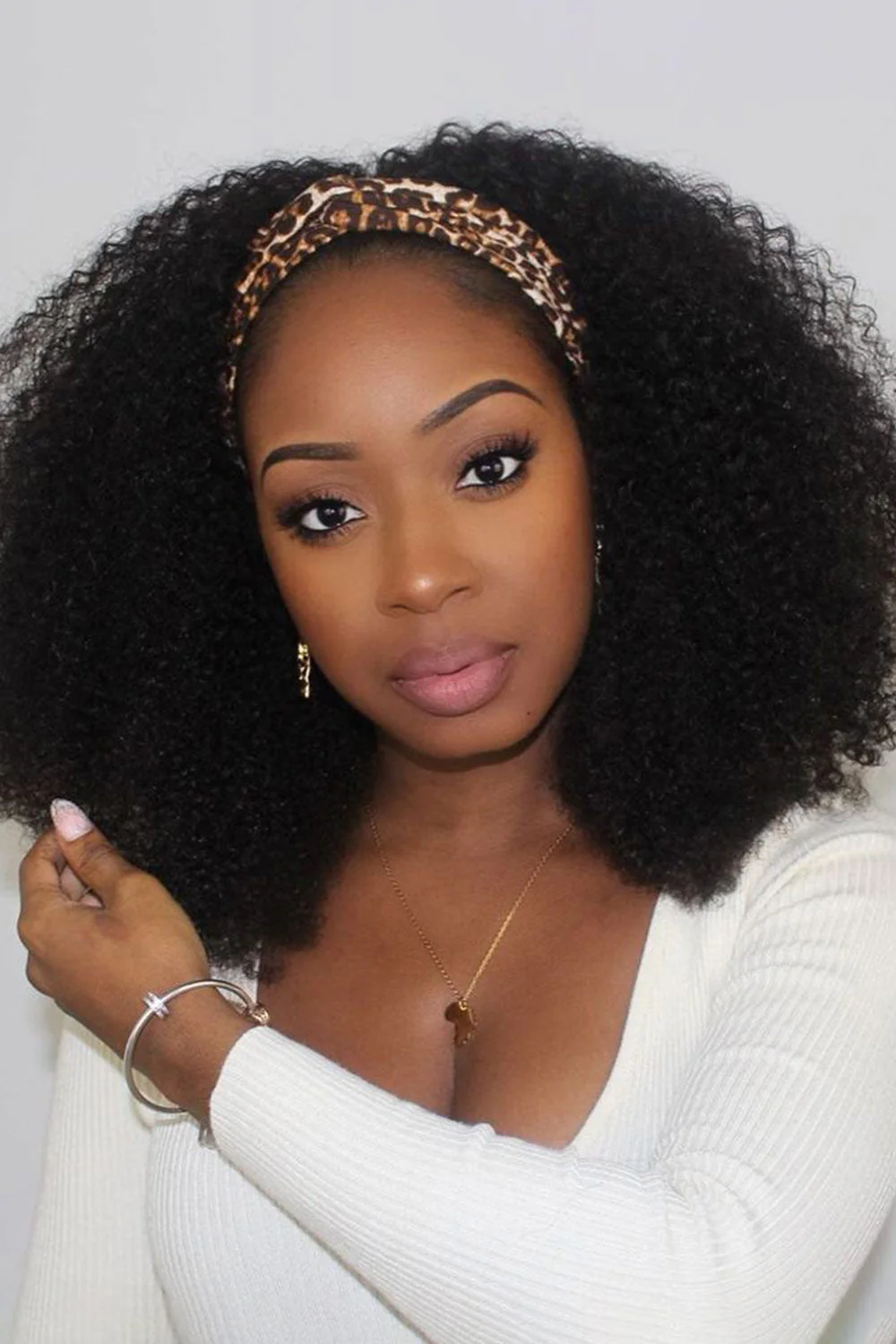 Designer Wigs - Natural Color Kinky Curly Headband Wig Styles - Image 2