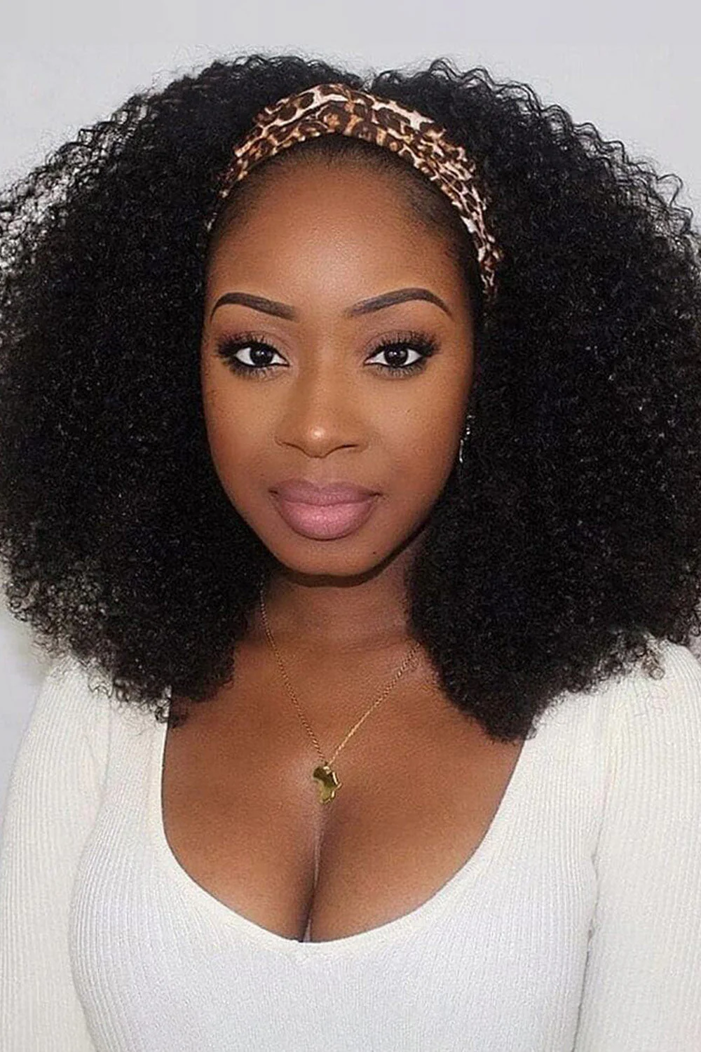 Designer Wigs - Natural Color Kinky Curly Headband Wig Styles - Image 4