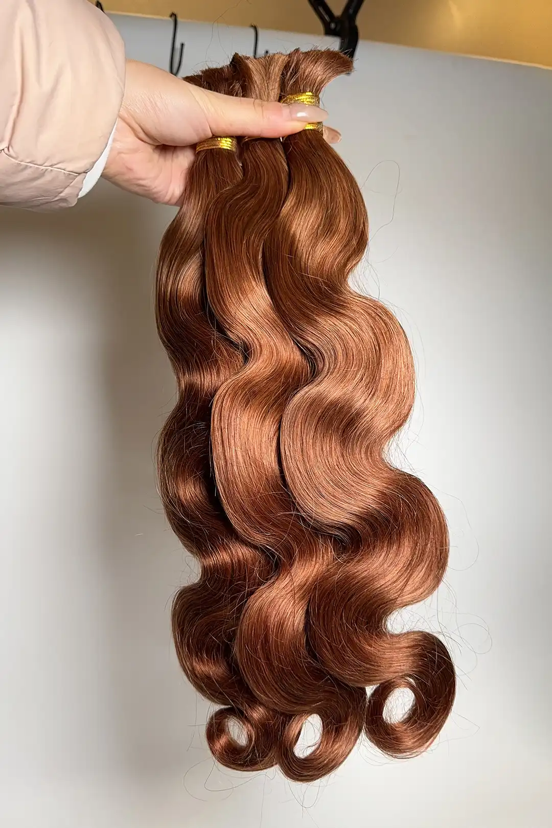 Double Drawn Auburn Brown Body Wave Bulk Hair BU60 - Image 4