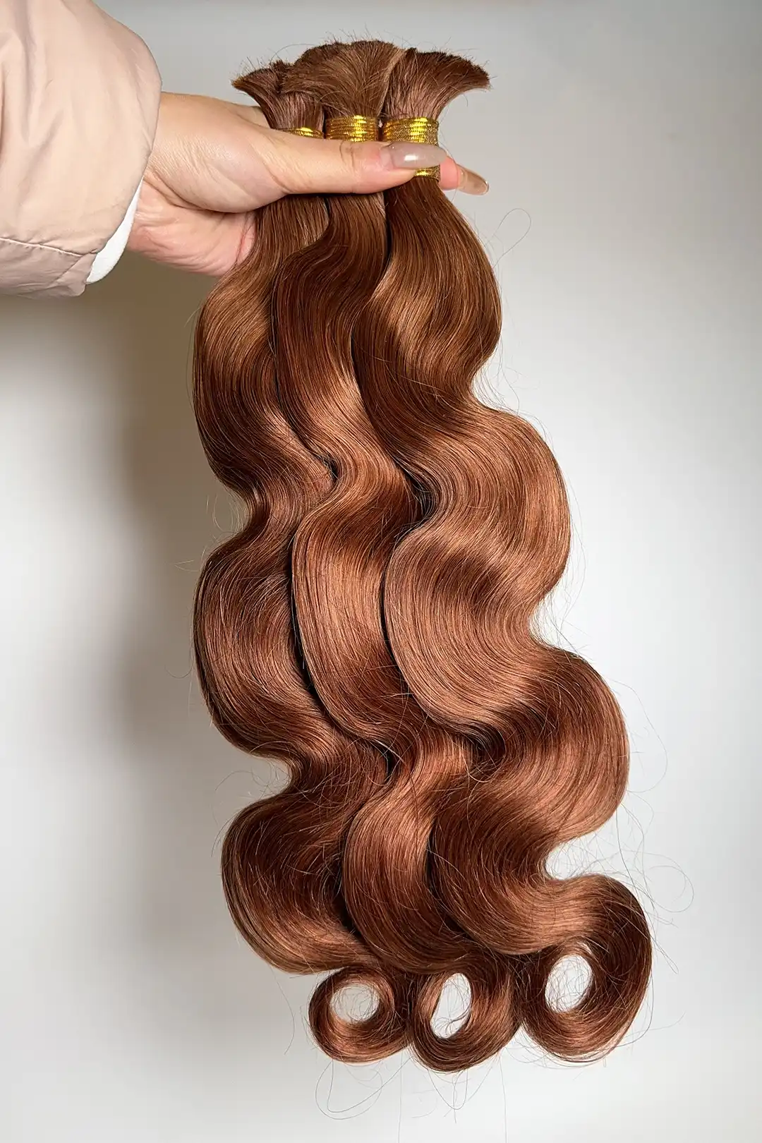 Double Drawn Auburn Brown Body Wave Bulk Hair BU60 - Image 5
