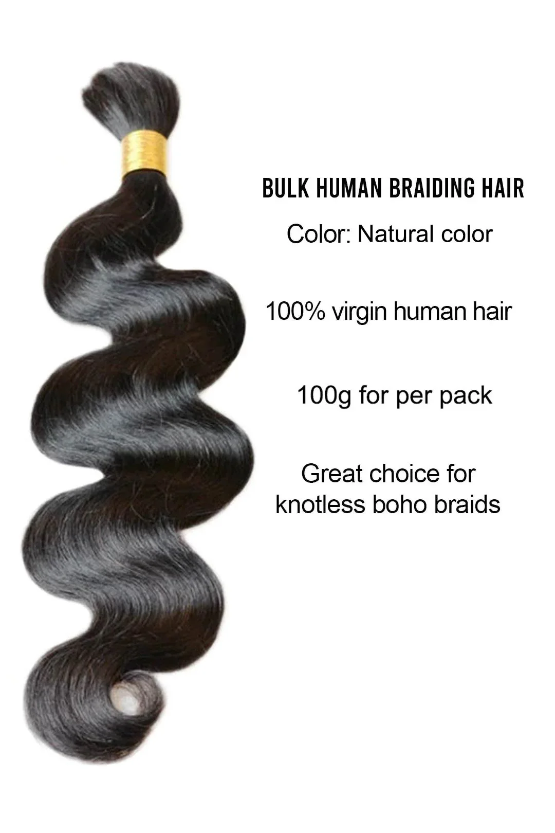 Body Wave Bulk Human Hair For Braiding Natural Black BU08 - Image 4