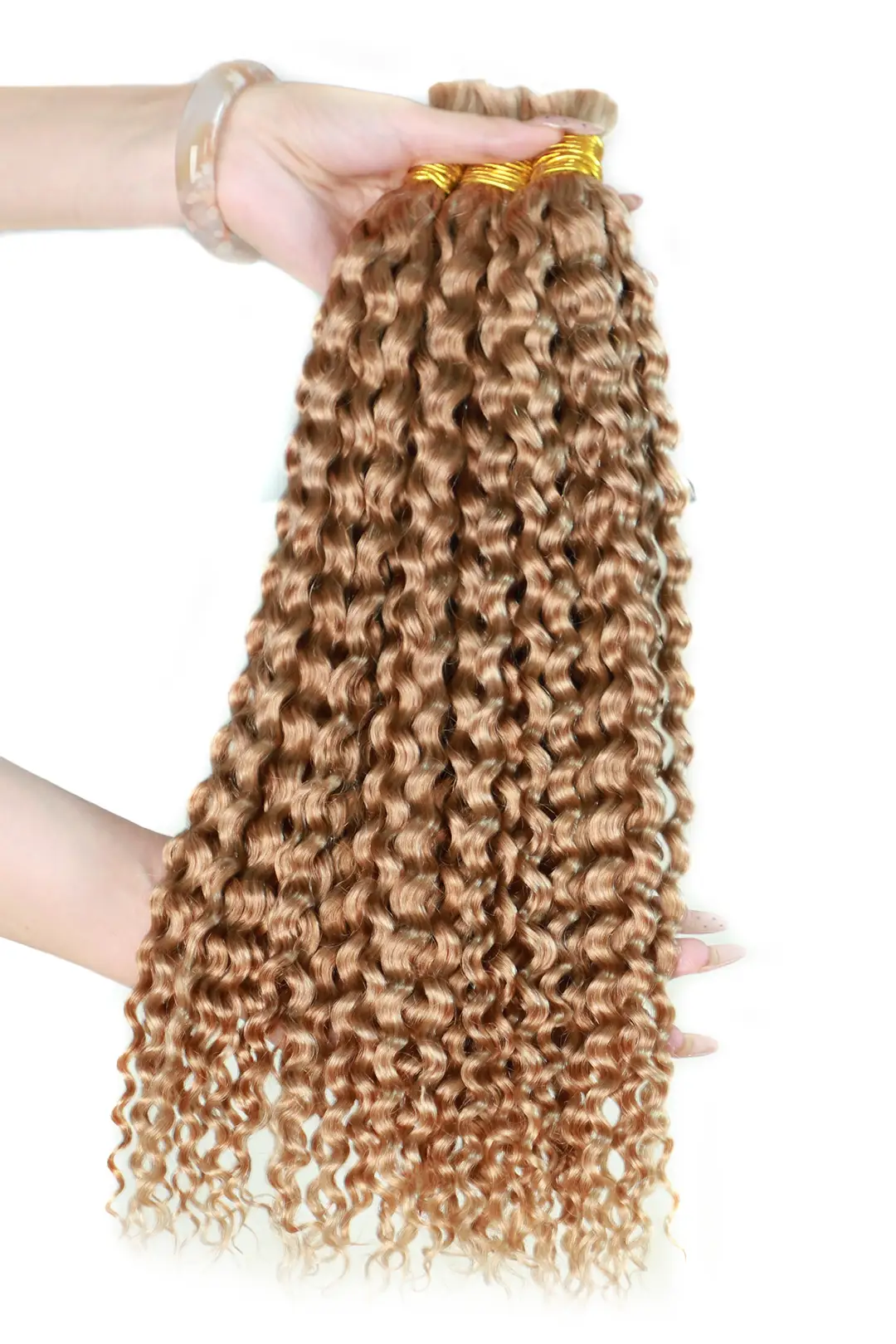 Double Drawn Golden Brown Color Water Wave Bulk Hair BU48 - Image 2