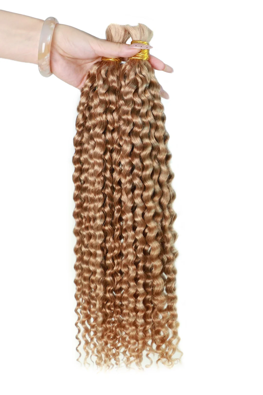 Double Drawn Golden Brown Color Water Wave Bulk Hair BU48 - Image 3