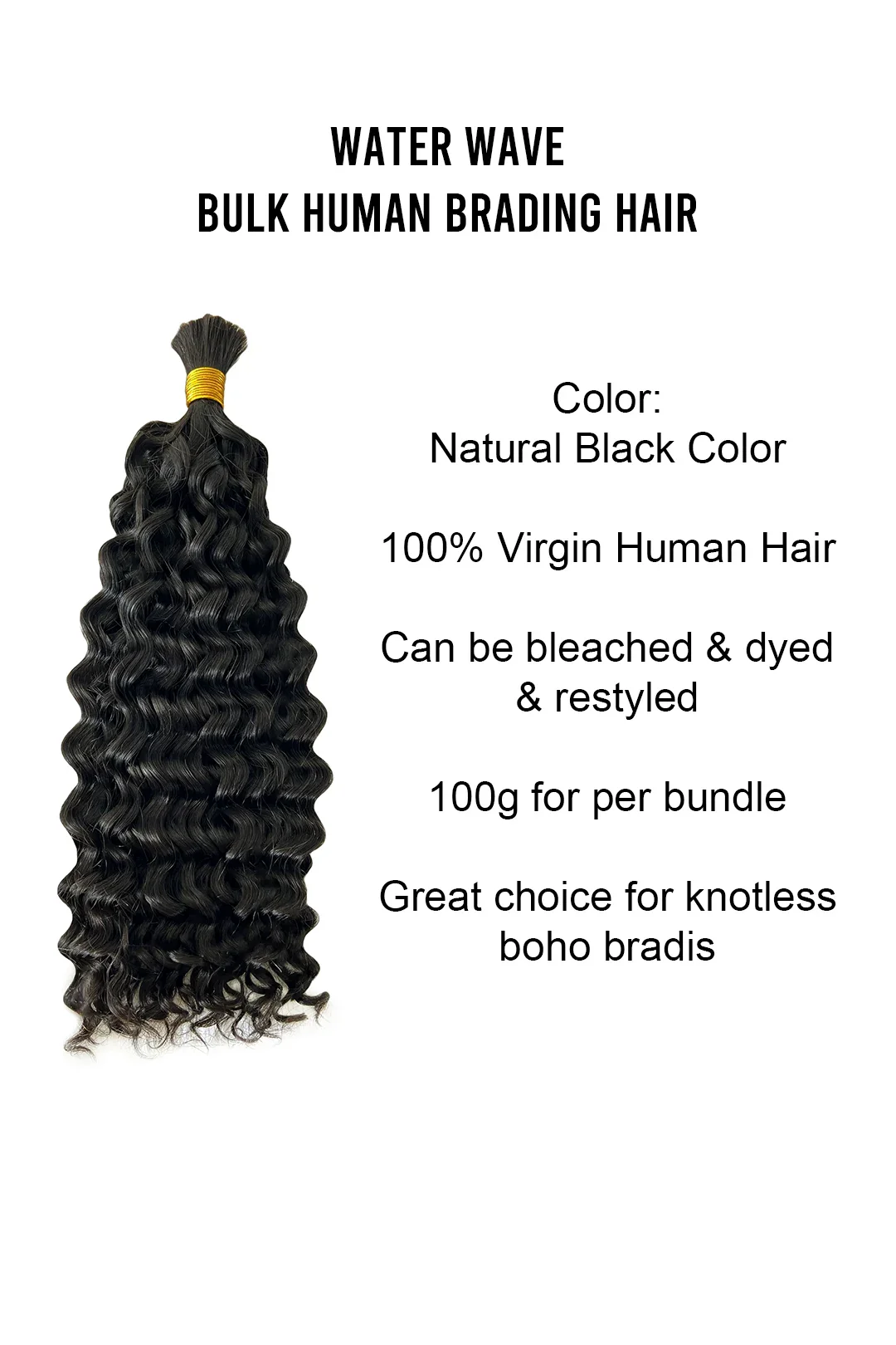 Water Wave Bulk Hair For Braiding Natural Black BU14 - Image 4