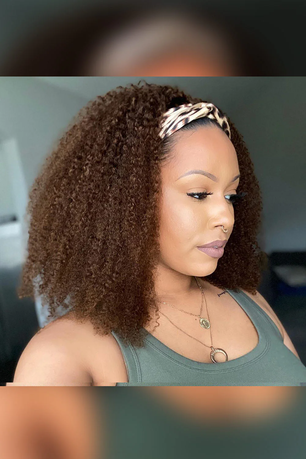 Chocolate Kinky Curly Headband Wig Human Hair HBW10 - Image 5
