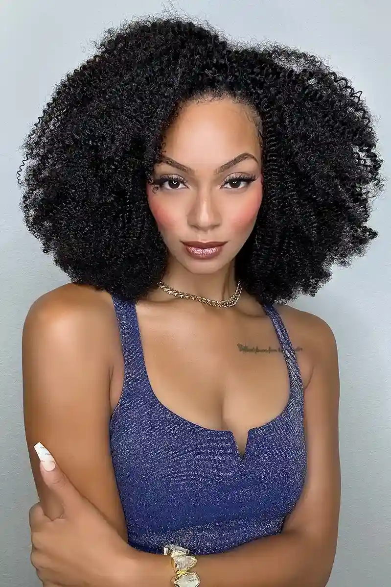 Double Drawn Feather Crochet Hair Extension Afro Kinky Curly Human Hair FE27 - Image 2