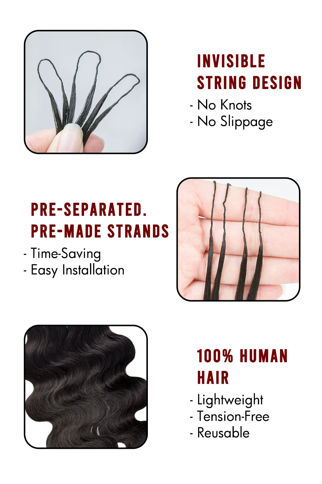 Feather Crochet Hair Extension Body Wave Human Hair FE22 - Image 8