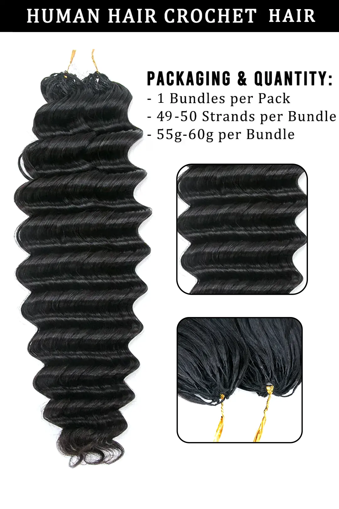 Double Drawn Feather Crochet Hair Extension Deep Wave Human Hair FE21 - Image 4