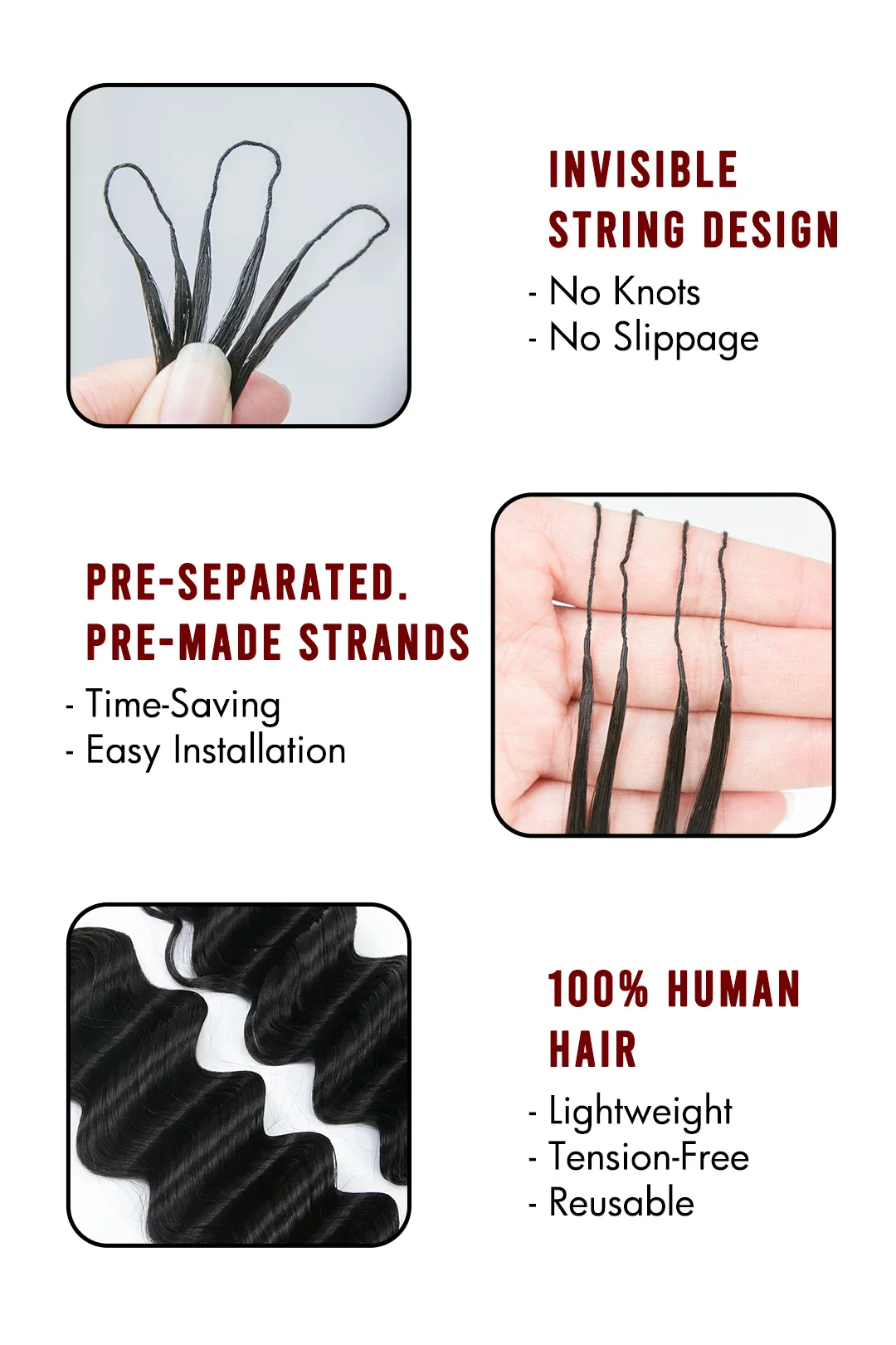 Double Drawn Feather Crochet Hair Extension Deep Wave Human Hair FE21 - Image 5