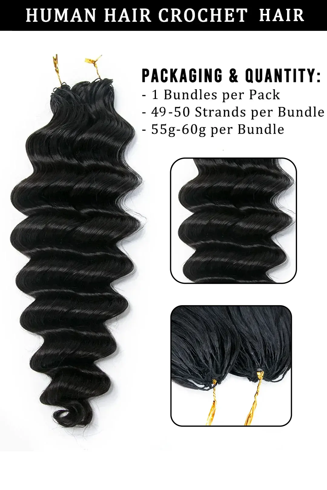 Double Drawn Feather Crochet Hair Extension Loose Deep Wave Human Hair FE25 - Image 4