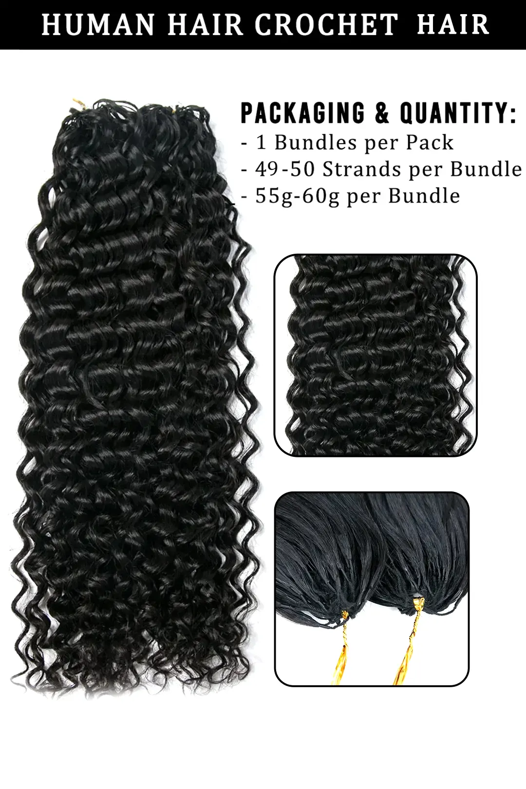 Double Drawn Feather Crochet Hair Extension Water Wave Human Hair FE23 - Image 4