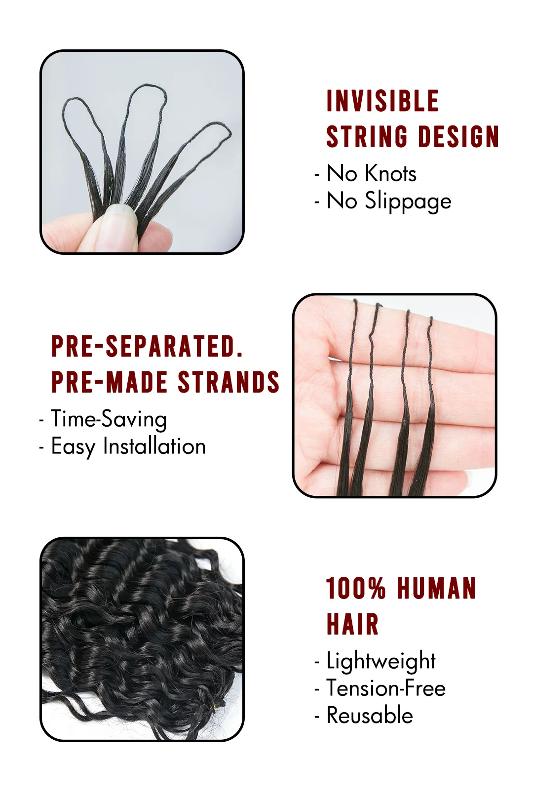Double Drawn Feather Crochet Hair Extension Water Wave Human Hair FE23 - Image 7