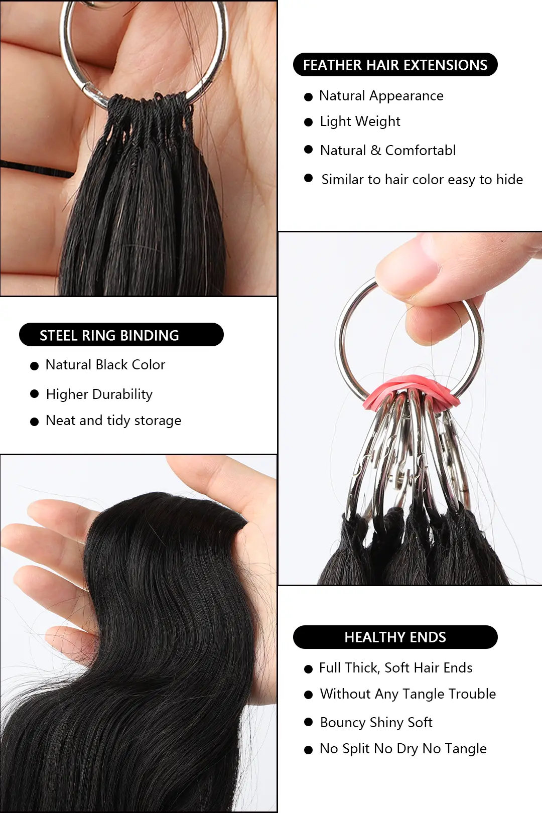 Handmade Feather Line Hair Extensions Body Wave Single-Strand with Loop - Image 5