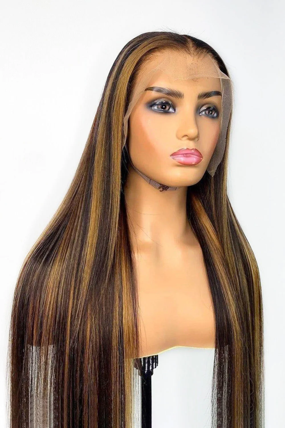 13x6 Glueless Hd Straight Lace Front Brown Wig with Blonde Highlights - Image 2