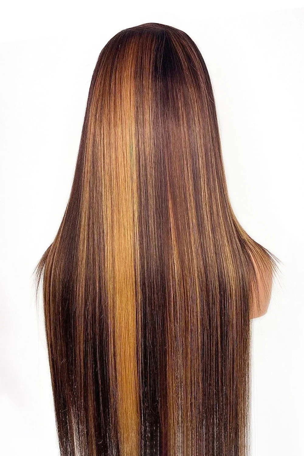 13x6 Glueless Hd Straight Lace Front Brown Wig with Blonde Highlights - Image 5