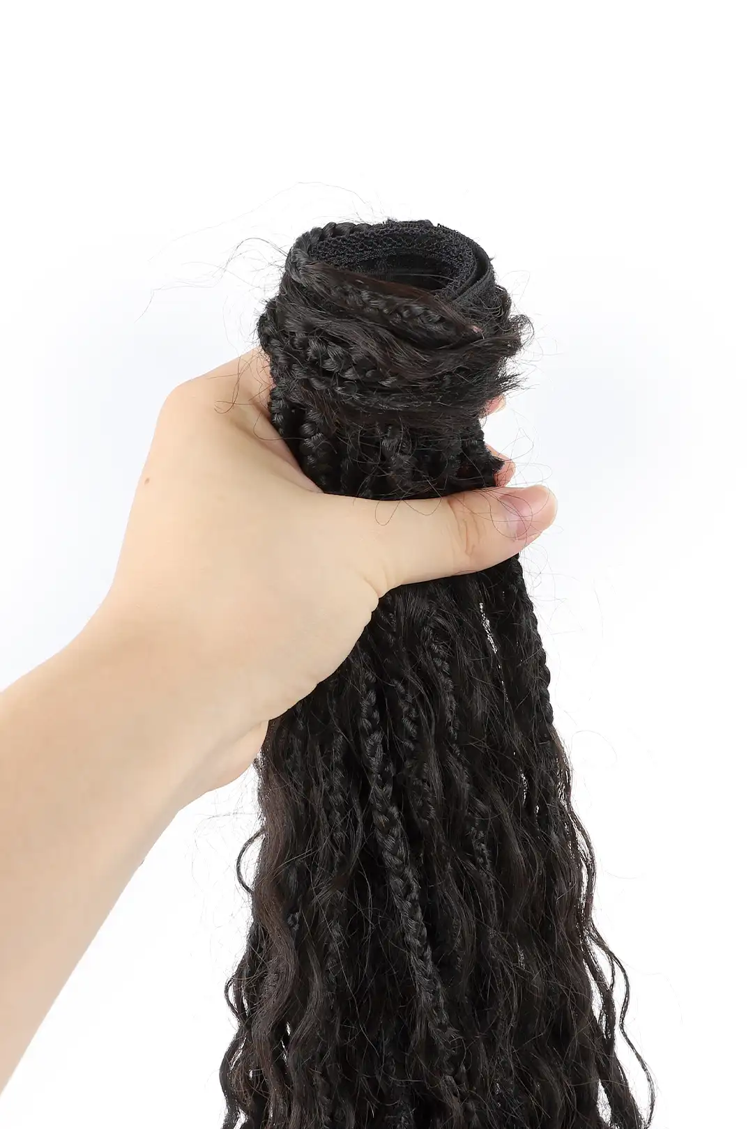Goddess Bohemian Feed in Braids Ponytail with Human Hair Curls - Image 3