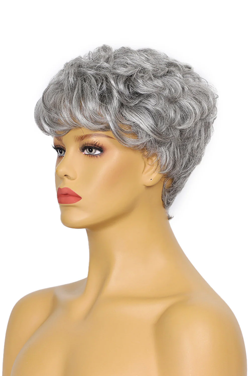 Grey Pixie Cut Human Hair Wig with Bangs MM19 - Image 4