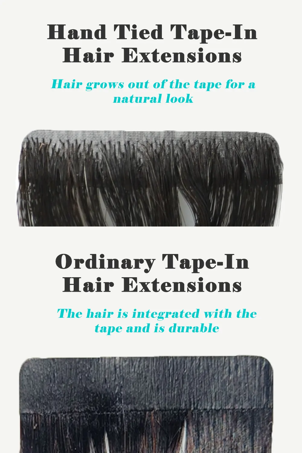 Hand Tied Tape-In Hair Extensions Straight Black Human Hair 20 Pcs - Image 2