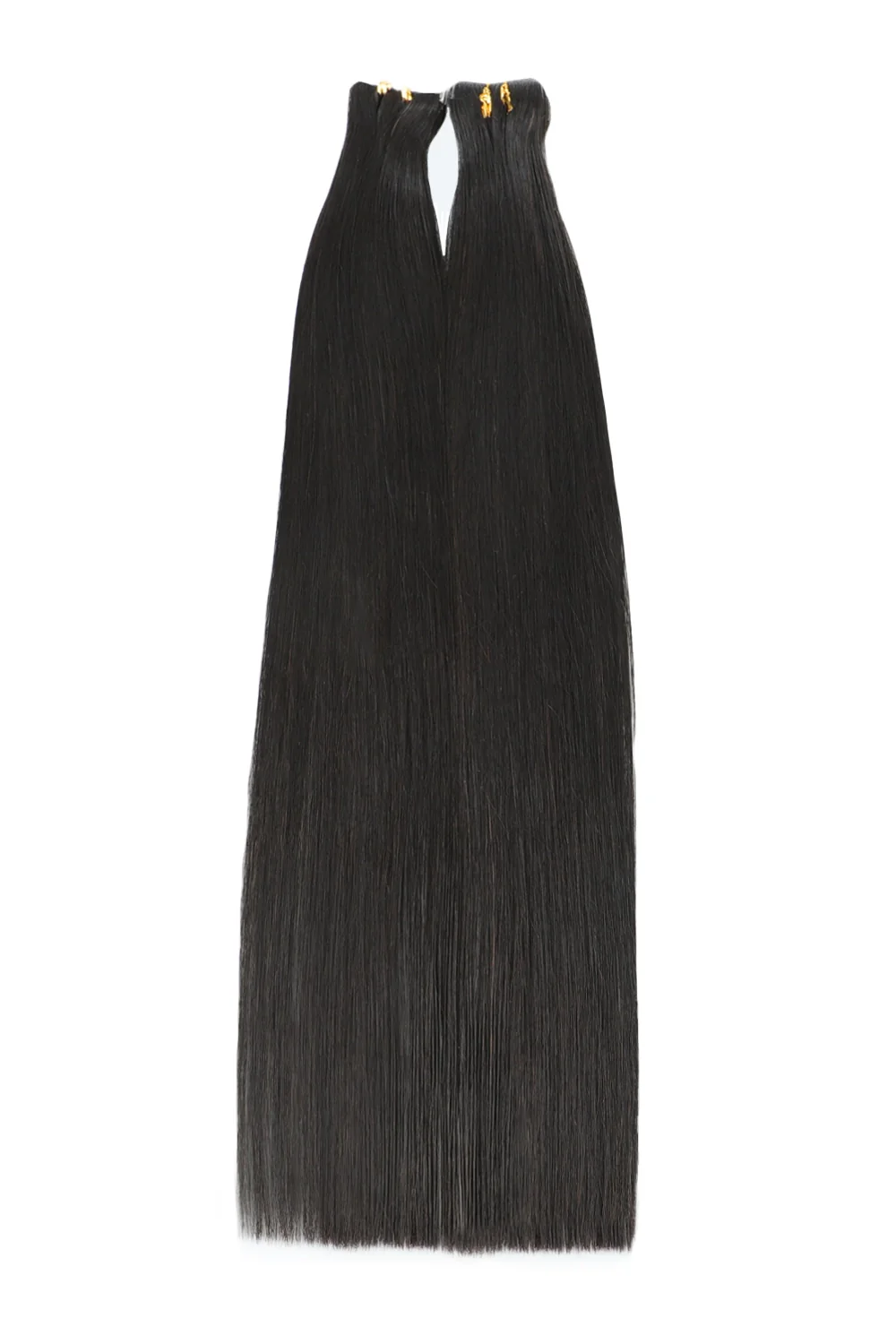 Hand Tied Tape-In Hair Extensions Straight Black Human Hair 20 Pcs - Image 3