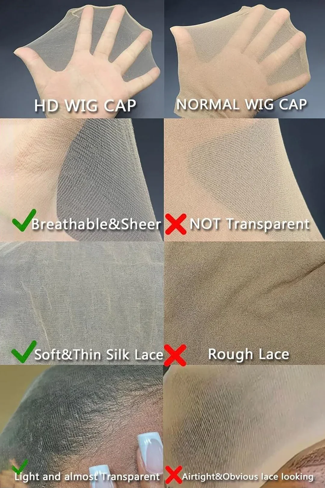 HD Wig Cap Ultra Thin Stretch Natural Seamless Look 2/Pcs - Image 3