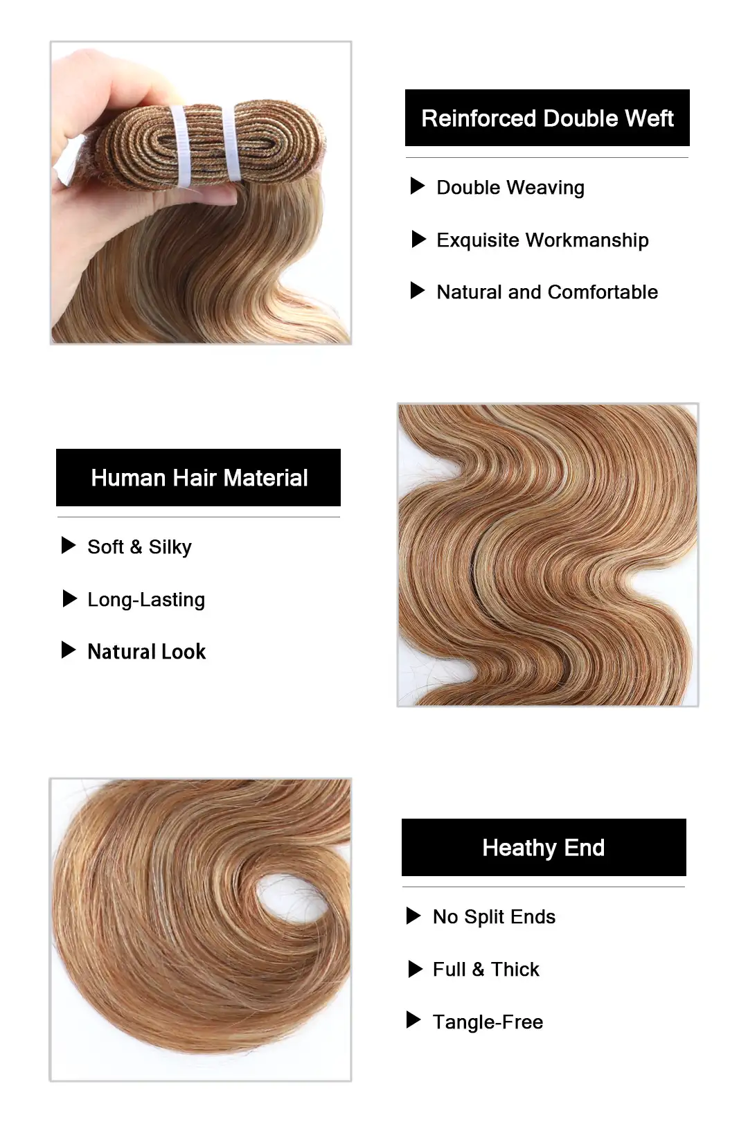 Highlight Blend #27/30/613 Cambodia Virgin Hair Bundles Body Wave - Image 5