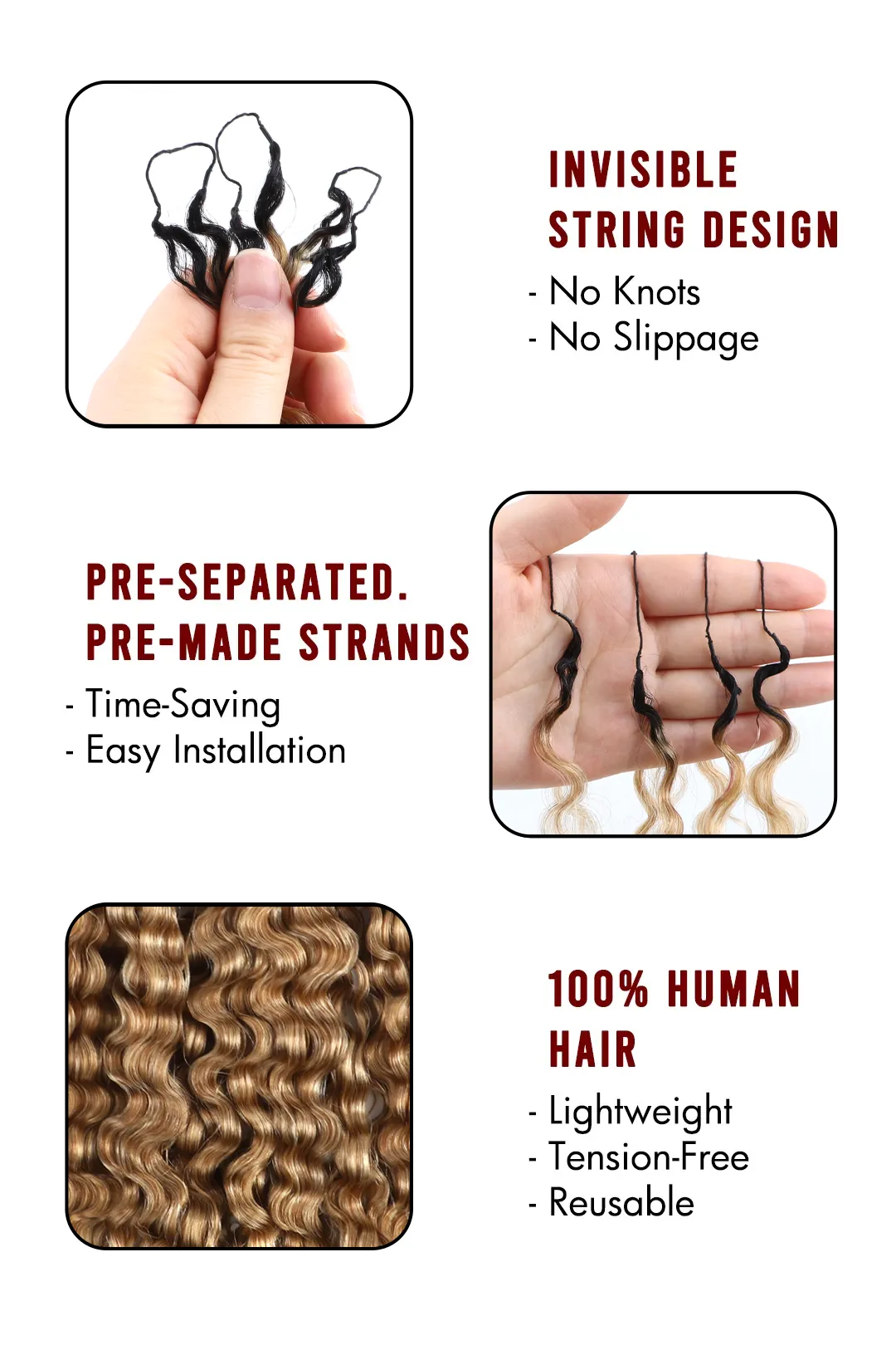 Honey Blonde #27 Burmese Curly with Spiral Curls Feather Crochet Miracle Knots Hair - Image 4