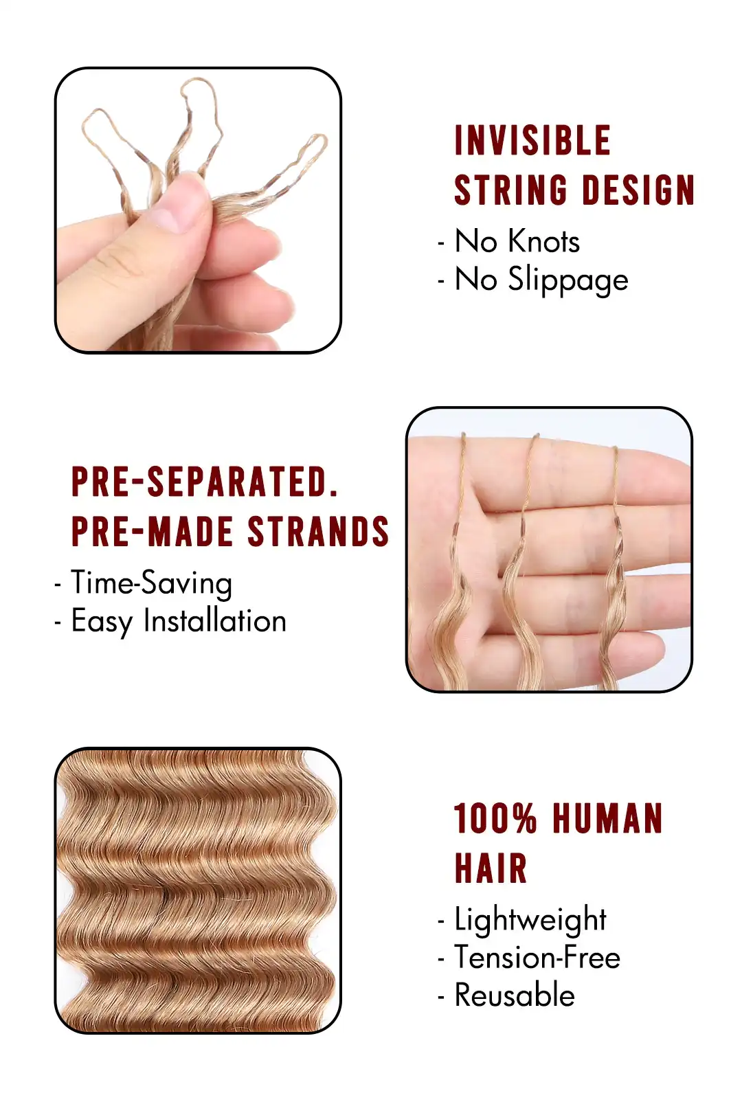 Honey Blonde #27 Deep Wave Feather Crochet for Miracle Knots - Image 5
