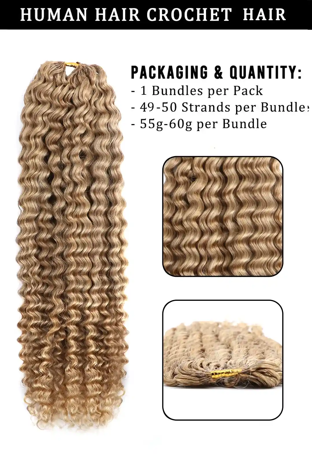 Honey Blonde #27 Water Wave Feather Crochet Human Hair - Image 5
